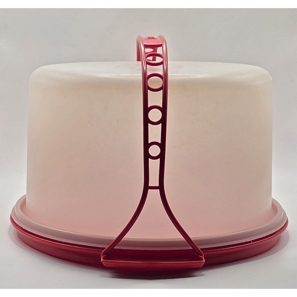 VTG Late 60s/Early 70s Tupperware Large Round Cake Taker Carrier Retro/Poppy Red